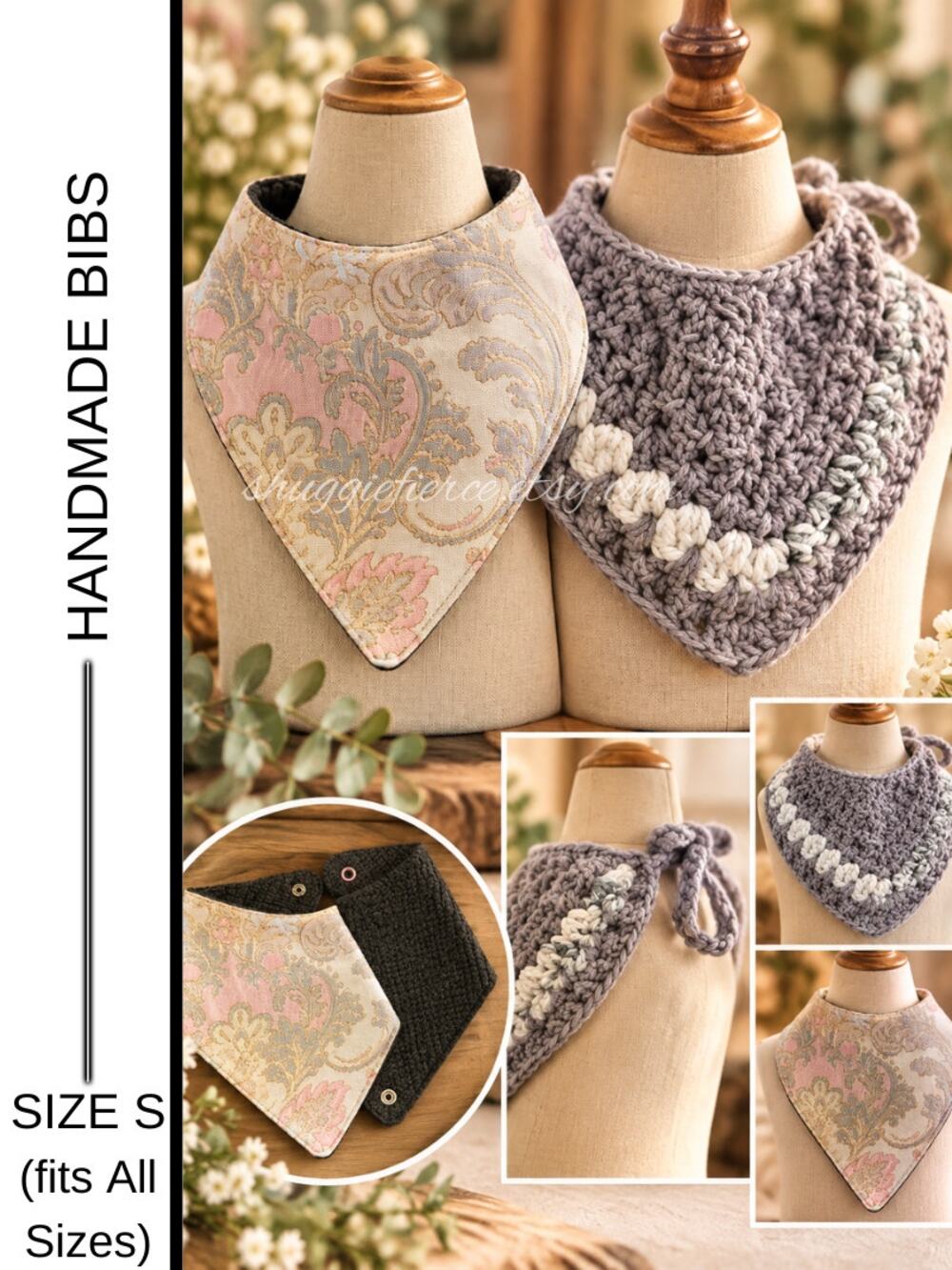✨ Shuggie Fierce Designs Handmade 2-Piece Baby Bib Set | Reversible + Crochet ✨